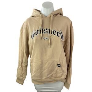 Godspeed Women's Beige Tan Logo Long Sleeve Hoodie Hooded Sweatshirt Top Sz M